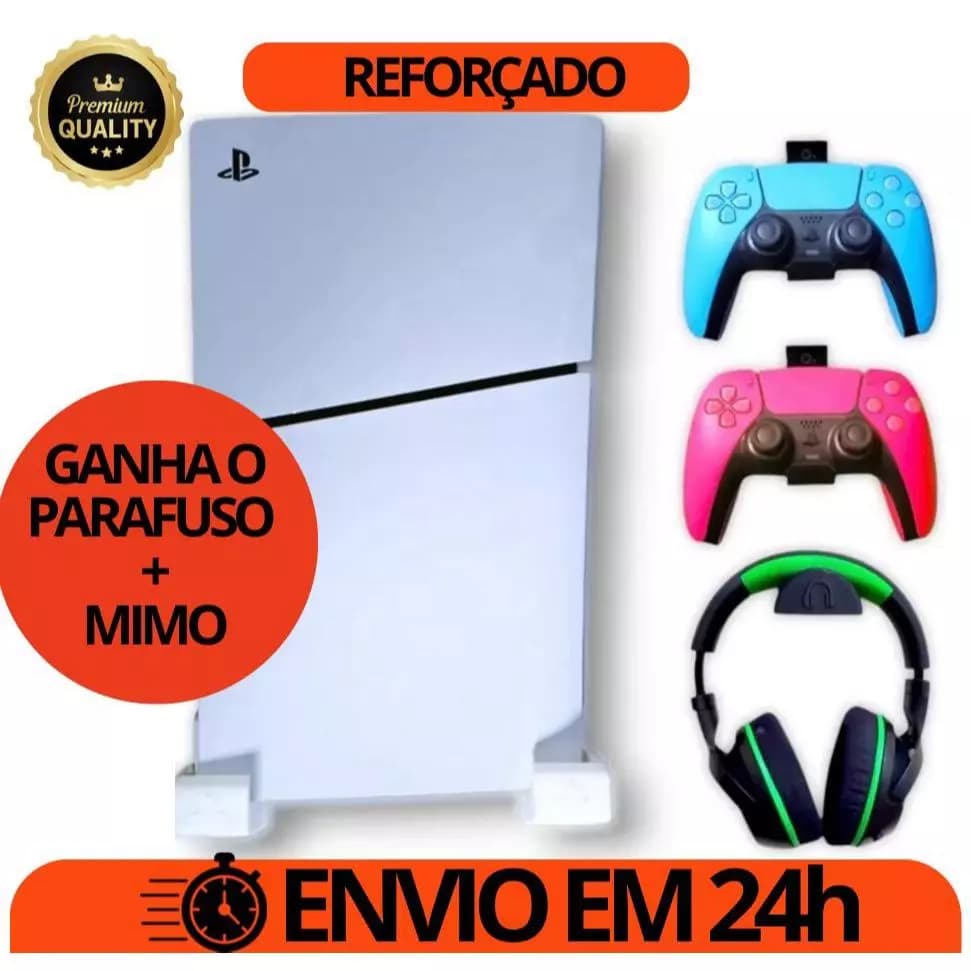 Suporte De Parede PS5 Slim DIGITAL | Com Kit Suporte Para Controles E Fone Headset Com Buchas
