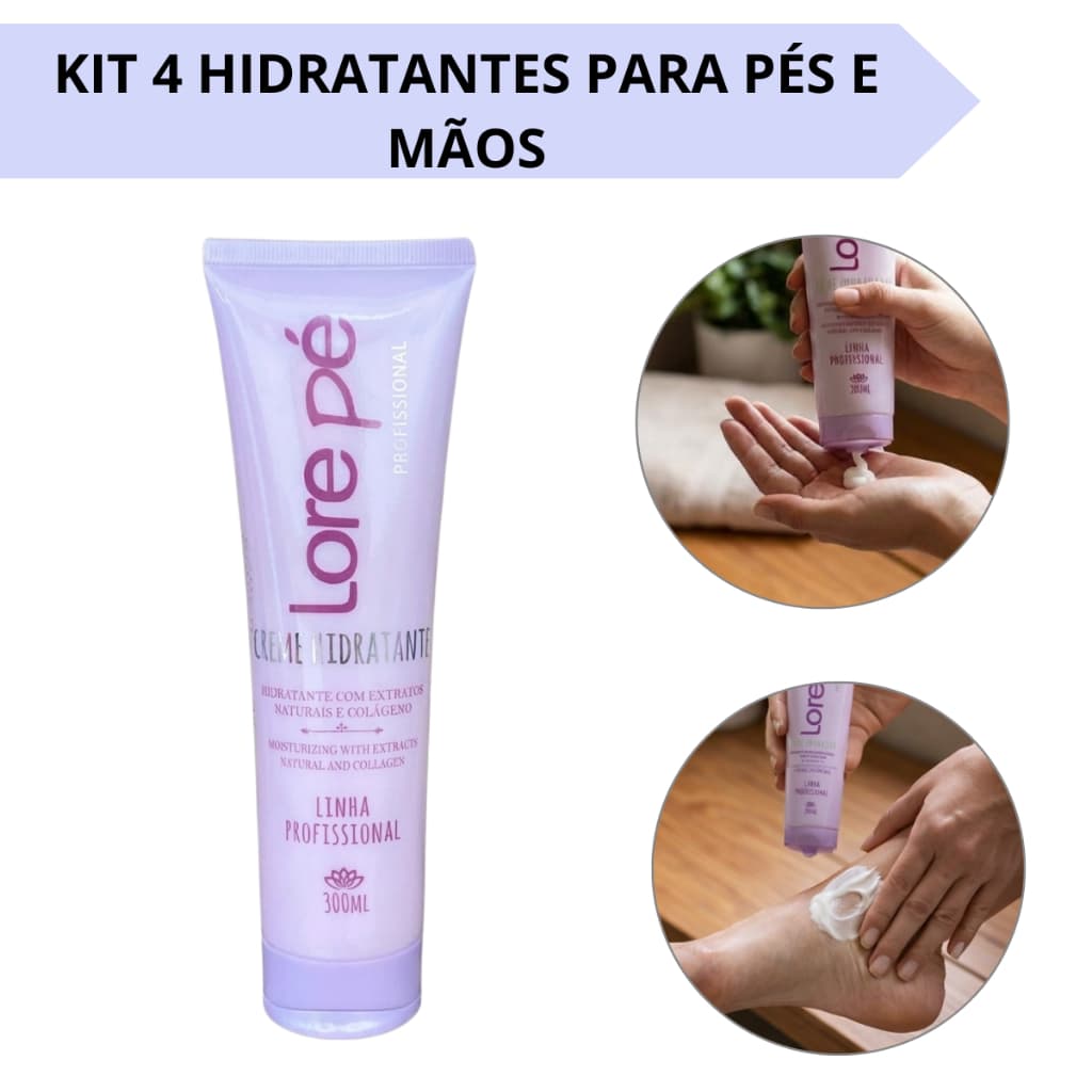Kit 4 Creme Hidratante Para Pés E Mãos Com Colágeno 300ml Lore Pé