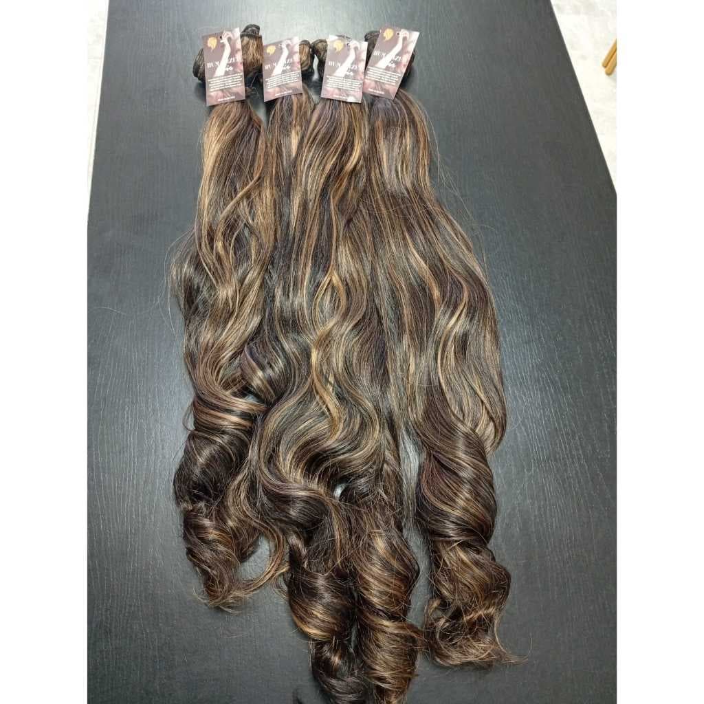 Cabelo para Mega Hair na Tela Humanizado Ondulado Morena Iluminada 50cm Natural Fibra Russa