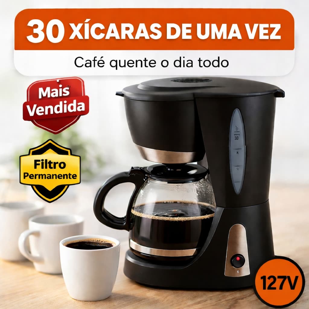 Cafeteira Elétrica 30 Xícaras 1200ml 127V  Grande Capacidade Filtro Permanente Café Rápido e Quente