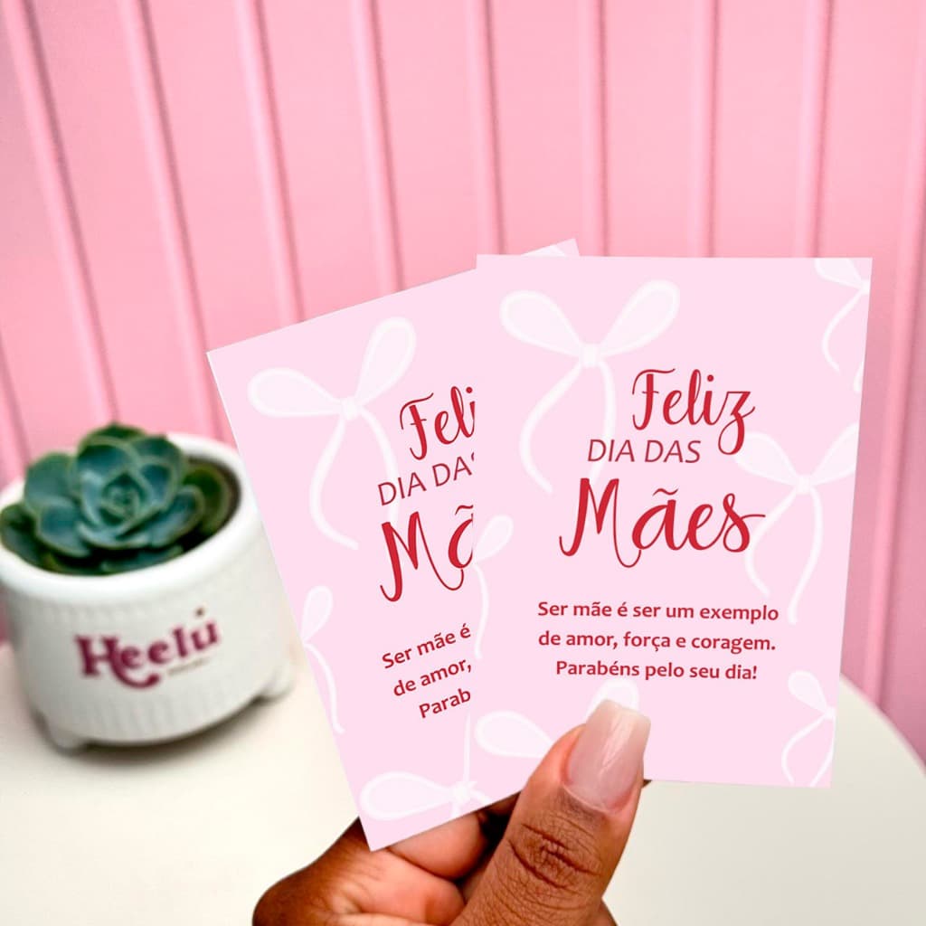 50/100 un Folhetos de Agradecimento 7x10cm - Feliz dia das Mães - Rosa - Pronta Entrega