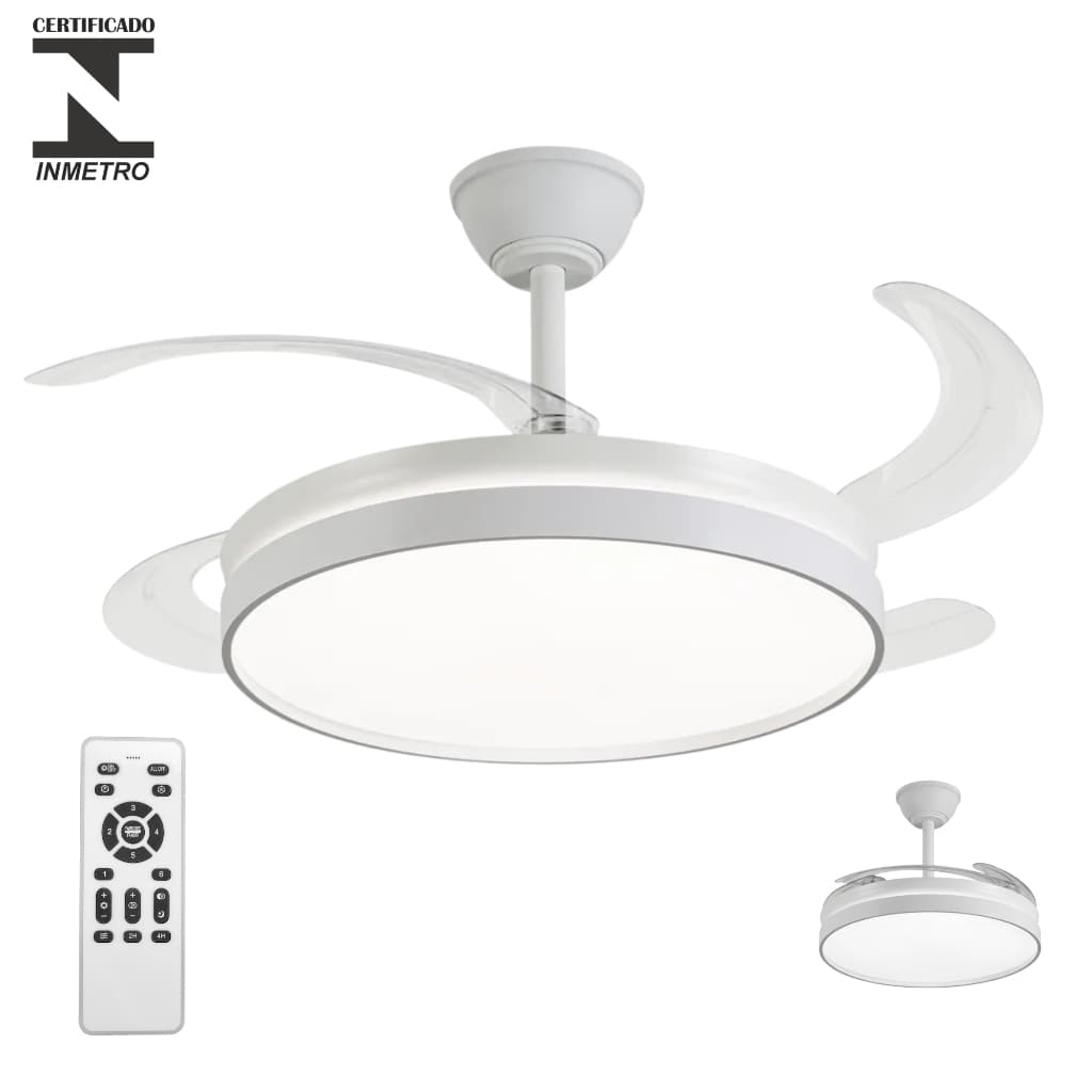 Ventilador de Teto Plafon 4 Pás Retrátil Silencioso LED Multicolor Moderno com Controle