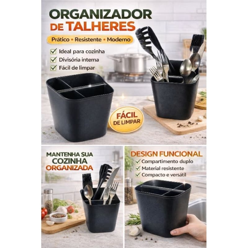 Escorredor de Talheres Plástico Resistente com Divisórias – Porta Utensílios Cozinha