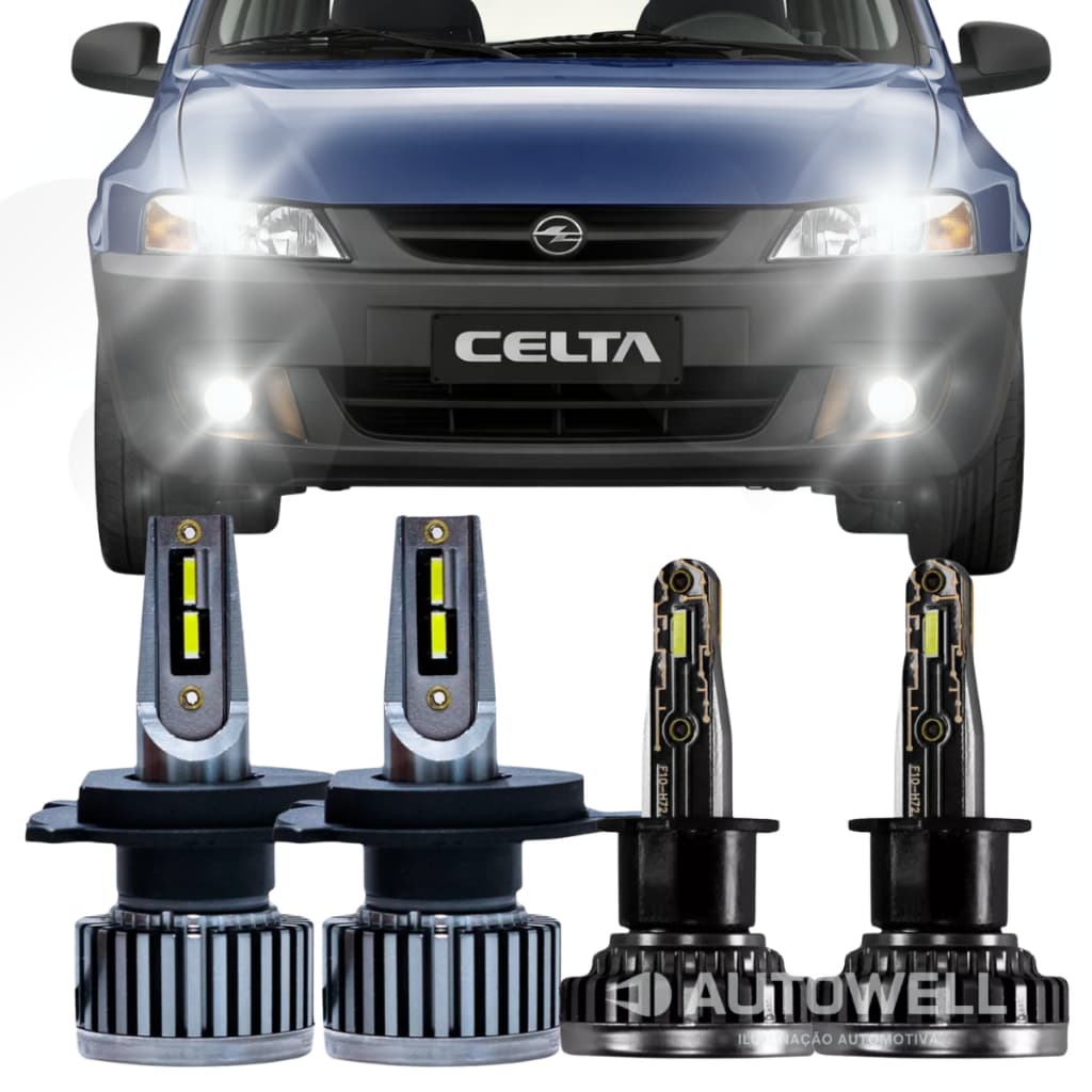 Lâmpadas Ultra Led Nano Celta 2000 2001 2002 2003 2004 Farol Alto Farol Baixo e Farol Milha