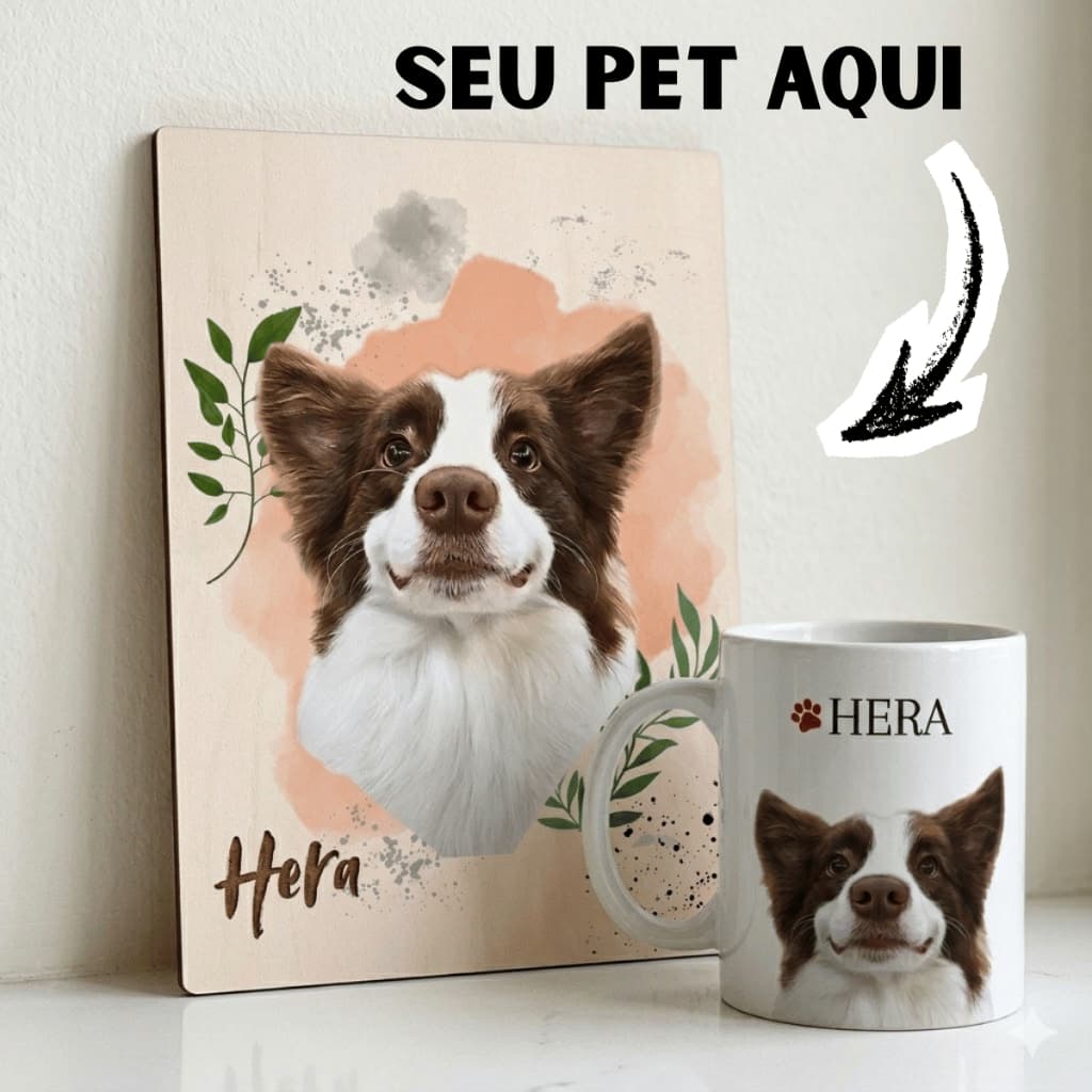 KIT Caneca de Porcelana + Placa Decorativa Personalizadas Com A Foto Do Seu Pet