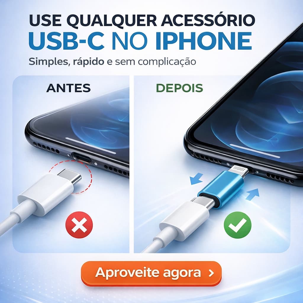 Adaptador USB-C para Lightning iPhone 11 12 13 14 Pro Max Fê