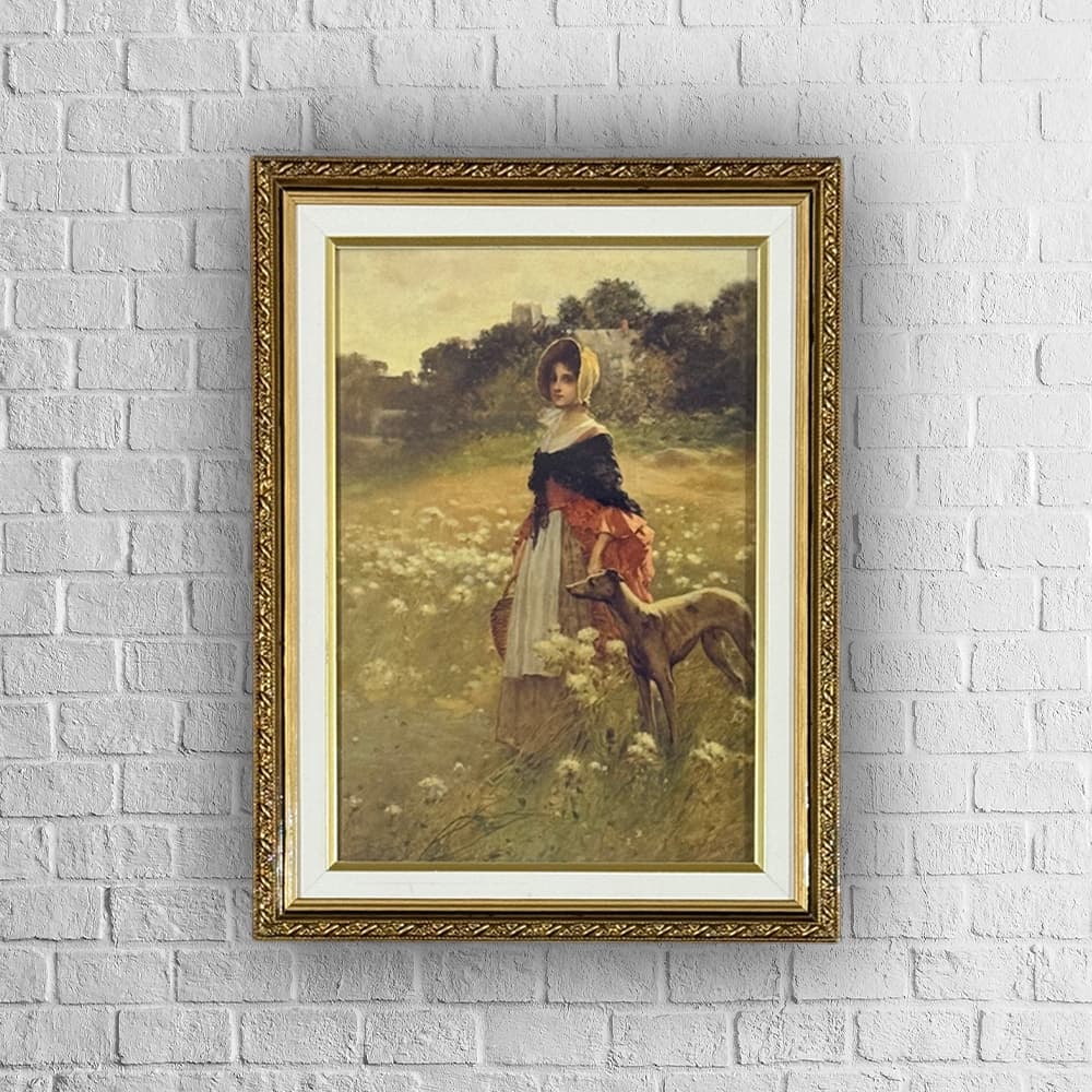 Quadro decorativo - arte clássica - Young Girl and Dog by Percy Moran - moldura paspatur