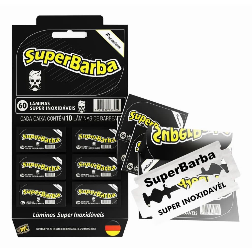 Cartela Lâmina De Barbear Inox Super Barba Premium Black Alemanha 60 un