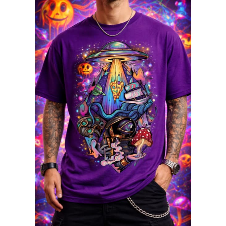 Camiseta Psicodélica Alien UFO Astronauta Estampa Full Color Streetwear