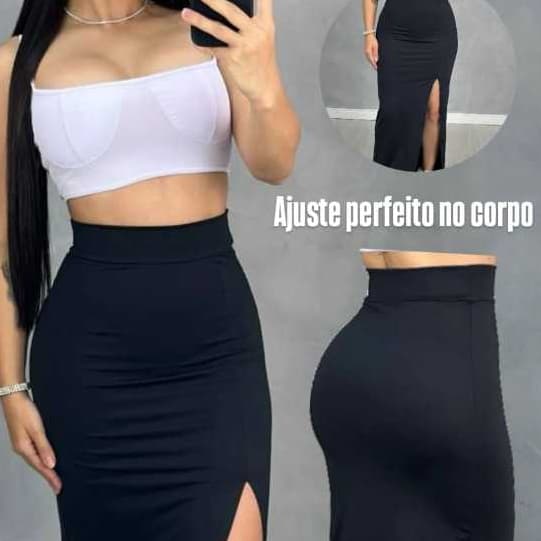 Saia Cintura Alta Feminina Longa com Fenda Estilo Midi para o Verão, Elegante, Leve, Moda Feminina