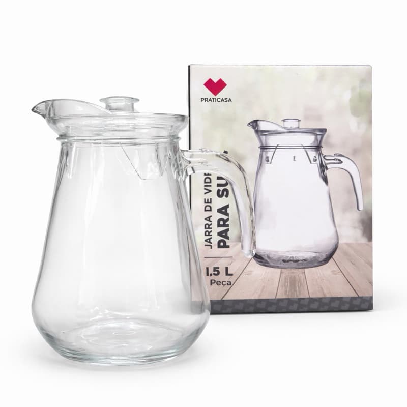 Jarra de Vidro 1,5L com Tampa | Jarra para Suco, Água e Chá | Resistente e Elegante Cozinha