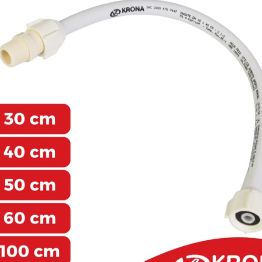 Engate de Plástico Flexível 30cm | 40cm | 50cm | 60cm | 1m | Plasbohn, krona ou amanco