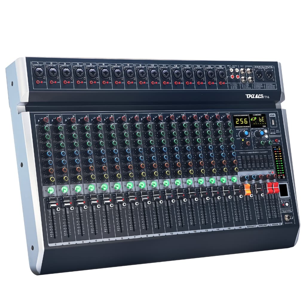 Mesa De Som 16 Canais Mixer De áudio T16 Phantom 48V Com Atraso E Efeitos De Som Bluetooth USB Elétrico Tela LCD