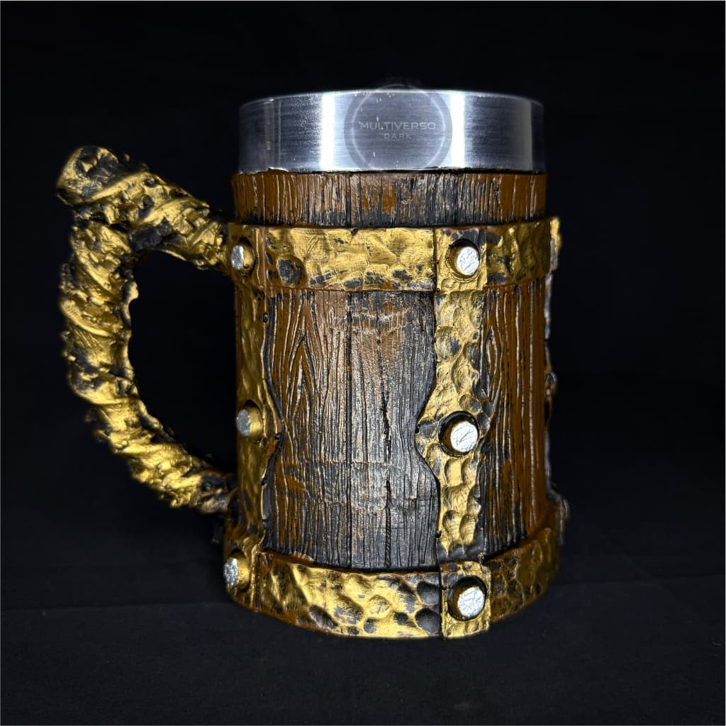 Caneca/Copo Barril Medieval Hidromel Viking 3D Resina