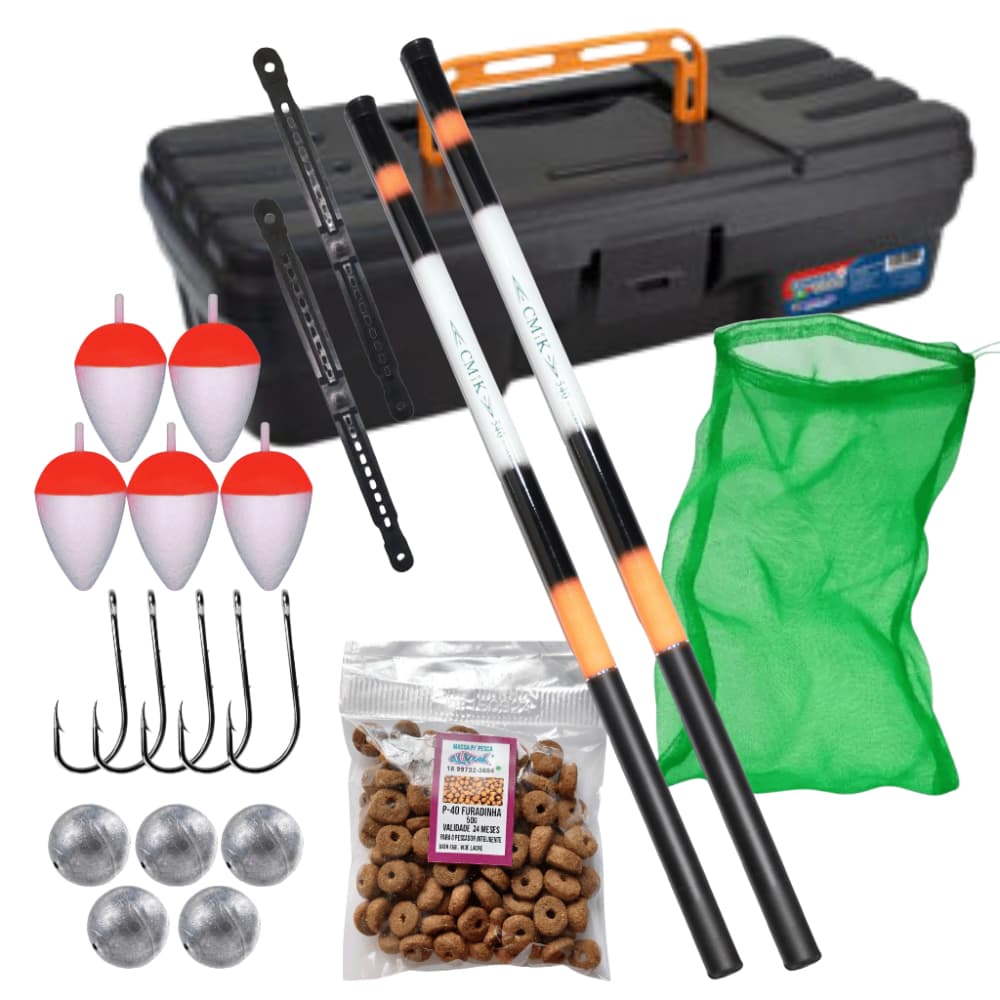 Kit pesca 2 Varas telescópica kit lambari isca massa maleta boia anzol kit completo pesca pescaria