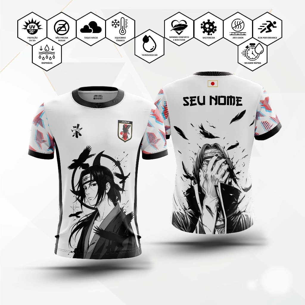 Camiseta Anime Naruto JAPÃO "ITACHI"  Masculina Unisex Infantojuvenil Personalizável Modelos 3 e 4