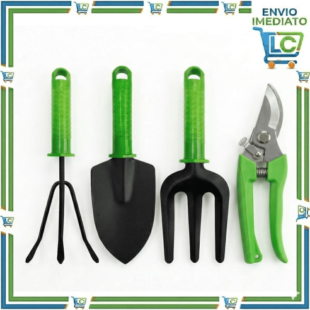 Kit Jardinagem 4 Peças Profissional Aço Resistente Pá Rastelo e Tesoura de Poda ENVIO IMEDIATO