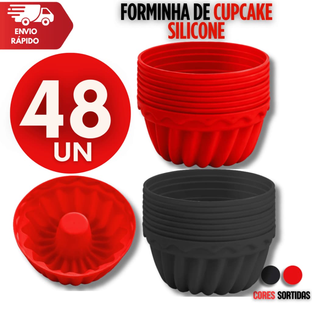 Conjunto Forminha Cupcake Silicone Redonda Com furo Muffin Pudim Bolinho Forma Assadeira Não Gruda