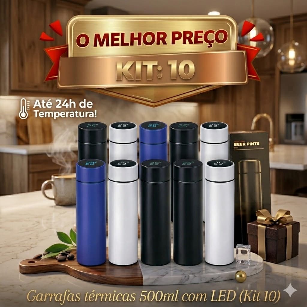 Kit 10 garrafas digitais 500ml - aço em inox