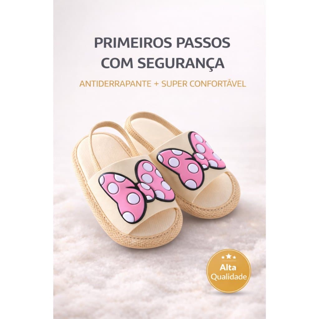 Sandália Bebê Menina Antiderrapante Confortável Primeiros Passos Laço Fofo