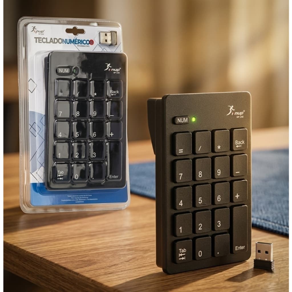 Teclado Numérico Knup Profissional - Com Fio ou Sem Fio Wireless p/ Notebook Planilhas e Contábil