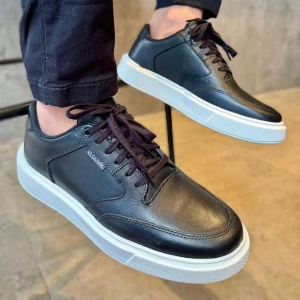 Sapatenis Masculino Casual Couro Legítimo Sapato Sola Alta Tênis Elegante Confortável Atemporal Leve