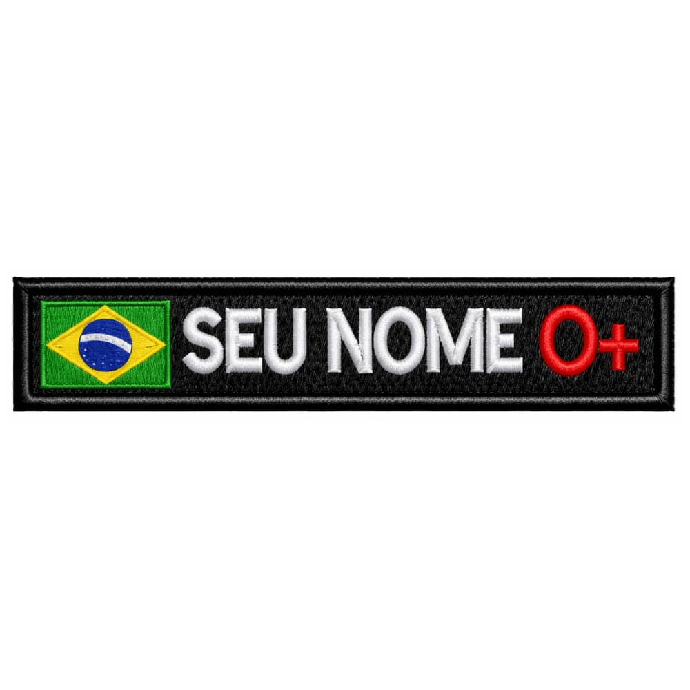 TARJETAS SUSTACHE BORDADO COMBANDEIRA E NOME PERSONALIZADO E TIPO SANGUÍNEO OPCIONAIS
