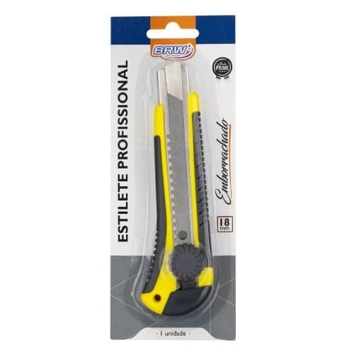 Estilete Profissional 18mm BRW Emborrachado | Alta Precisão e Resistência