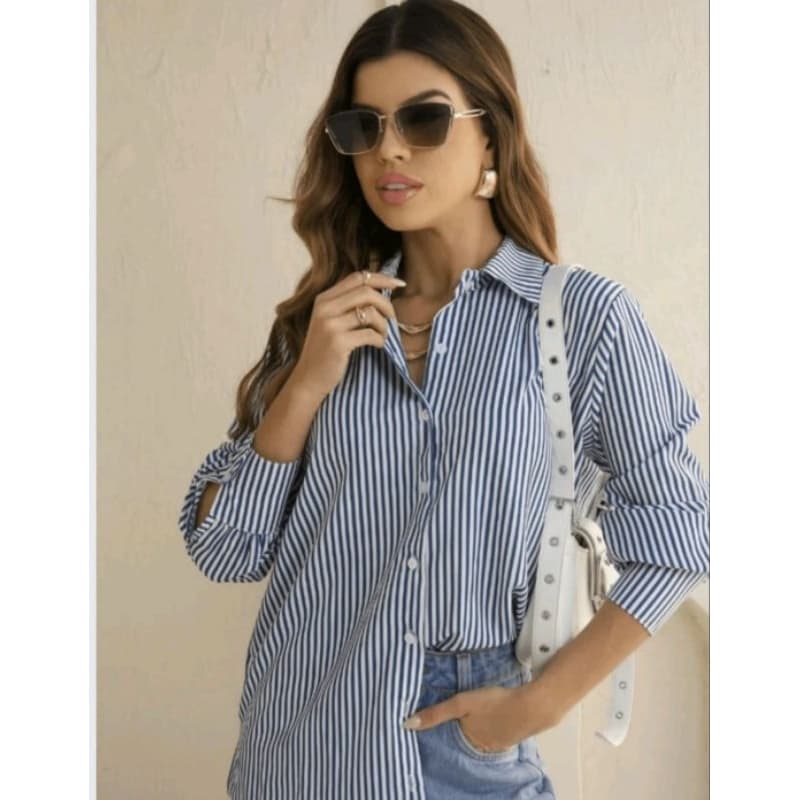 camisa social listrada crepe premium.