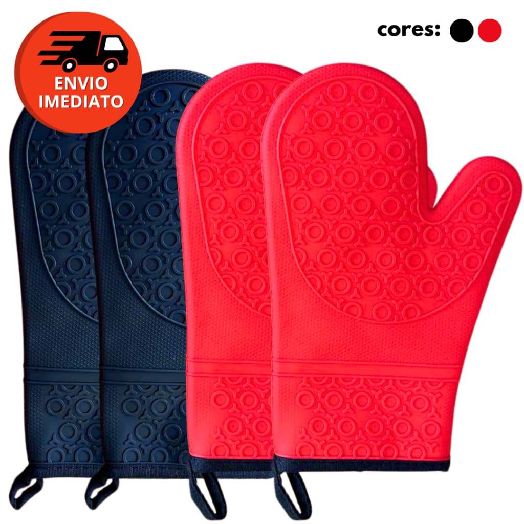 Kit Luva Térmica Silicone Com Forro Cozinha Forno E Fogão Total Segurança Proteção Acima Punho