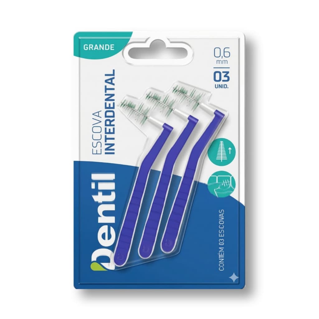 Escova Interdental Fina Cônica 0,6mm Dentil Com Cabo Cerdas Macias p/ Aparelho