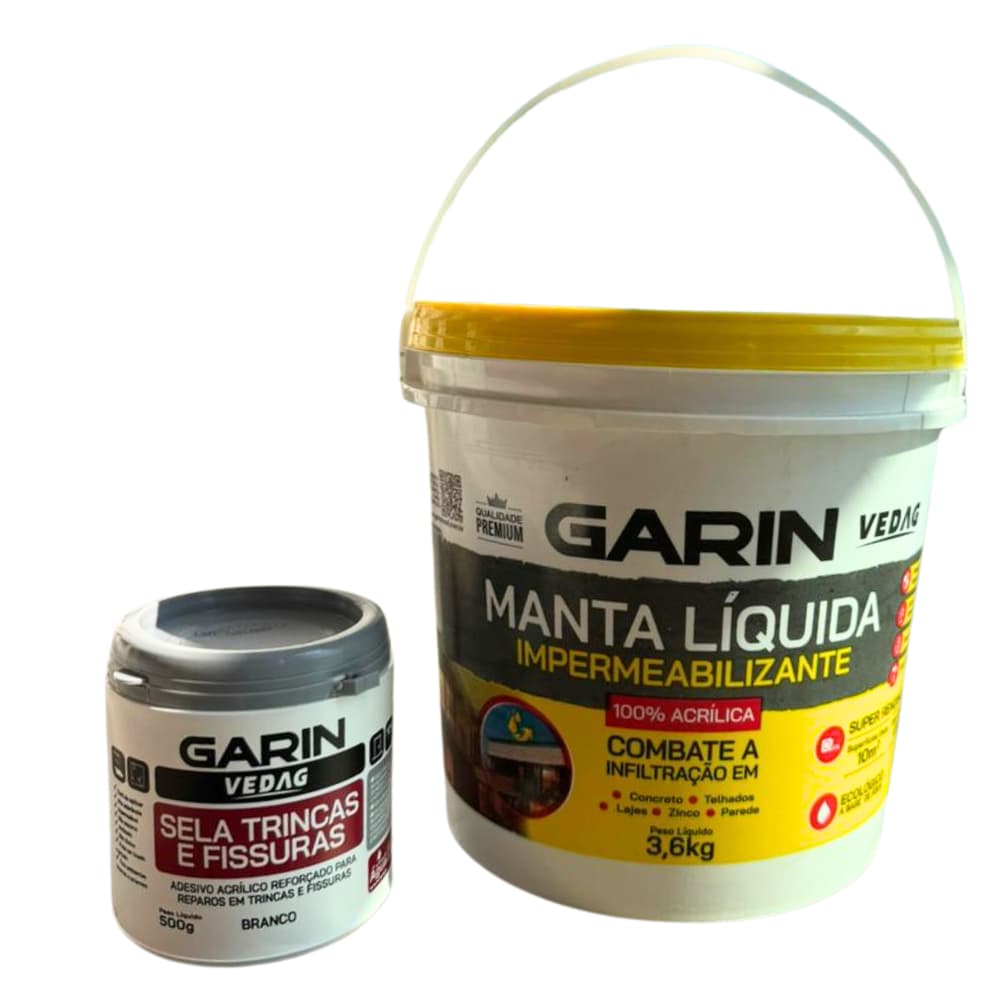 Combo Manta Líquida 3.6kg Emborrachada + Sela Trinca Reparos e Vedação 500g Impermeabilizante