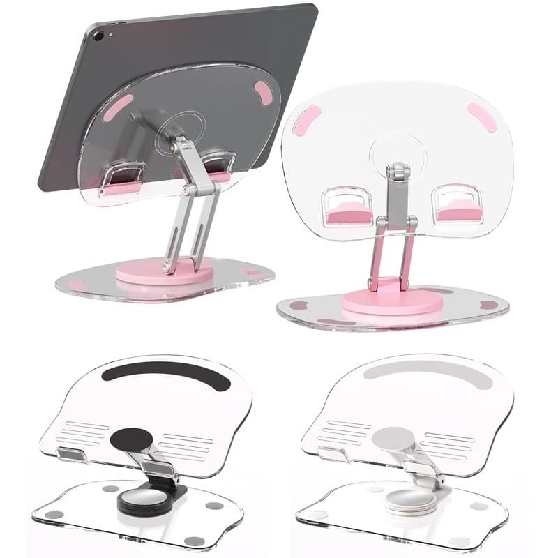 Suporte Para Celular e Tablet Transparente Ajustavél Rotatório 360° Escritorio Acrilico Dobravel