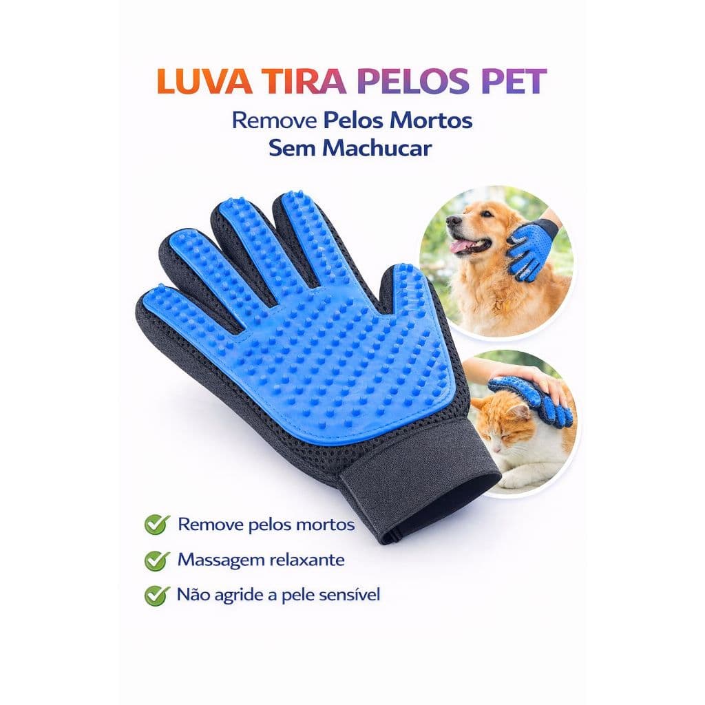 Luva Tira Pelos Pet Nanomagnética Escova Removedor de Pelos Cães e Gatos Massageadora