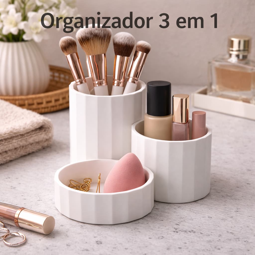 3-in-1 Organizer™ — o organizador de maquiagem compacto que transforma sua penteadeira em segundos.