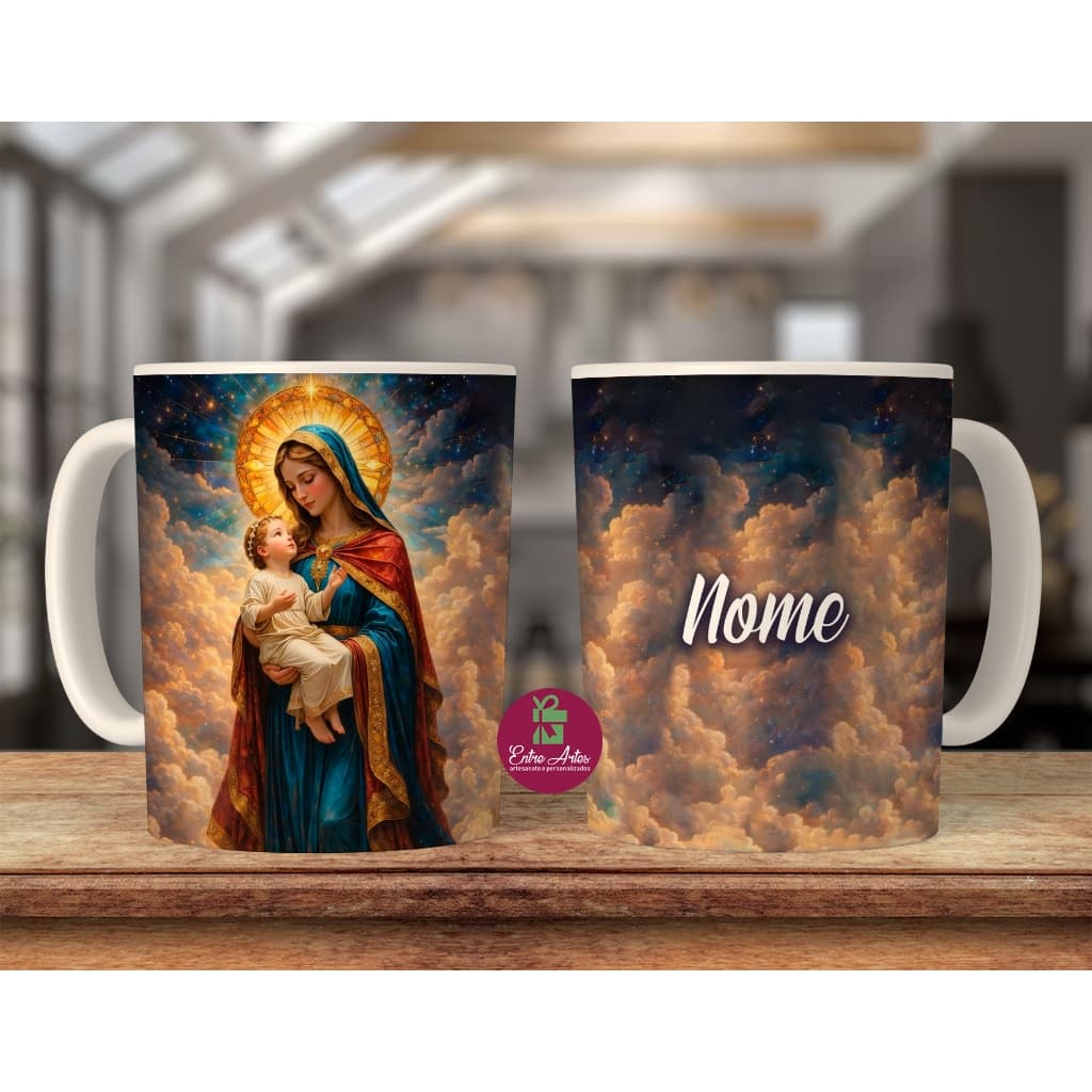 Caneca Nossa Senhora Personalizada com nome Rosario Fatima Lourdes Auxiliadora Das Graças
