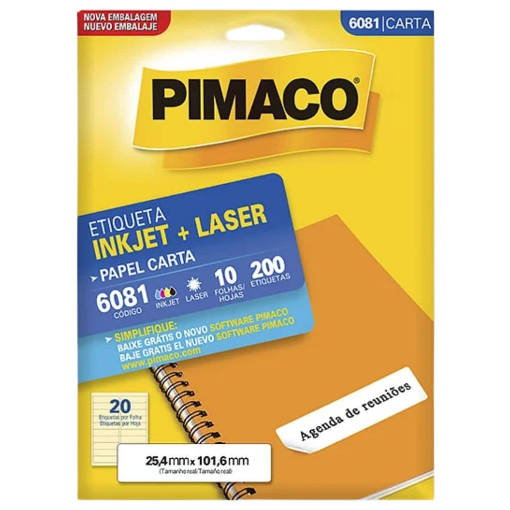 Etiqueta Pimaco 6081 Papel Carta Inkjet Laser 200 Etiquetas