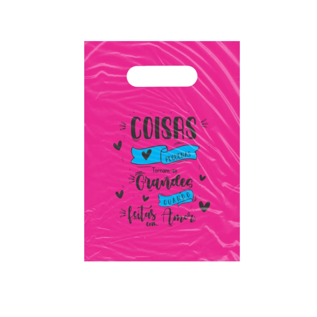 Sacolas Plásticas Com Frase Com Amor  - 16x20  - Alça Vazada