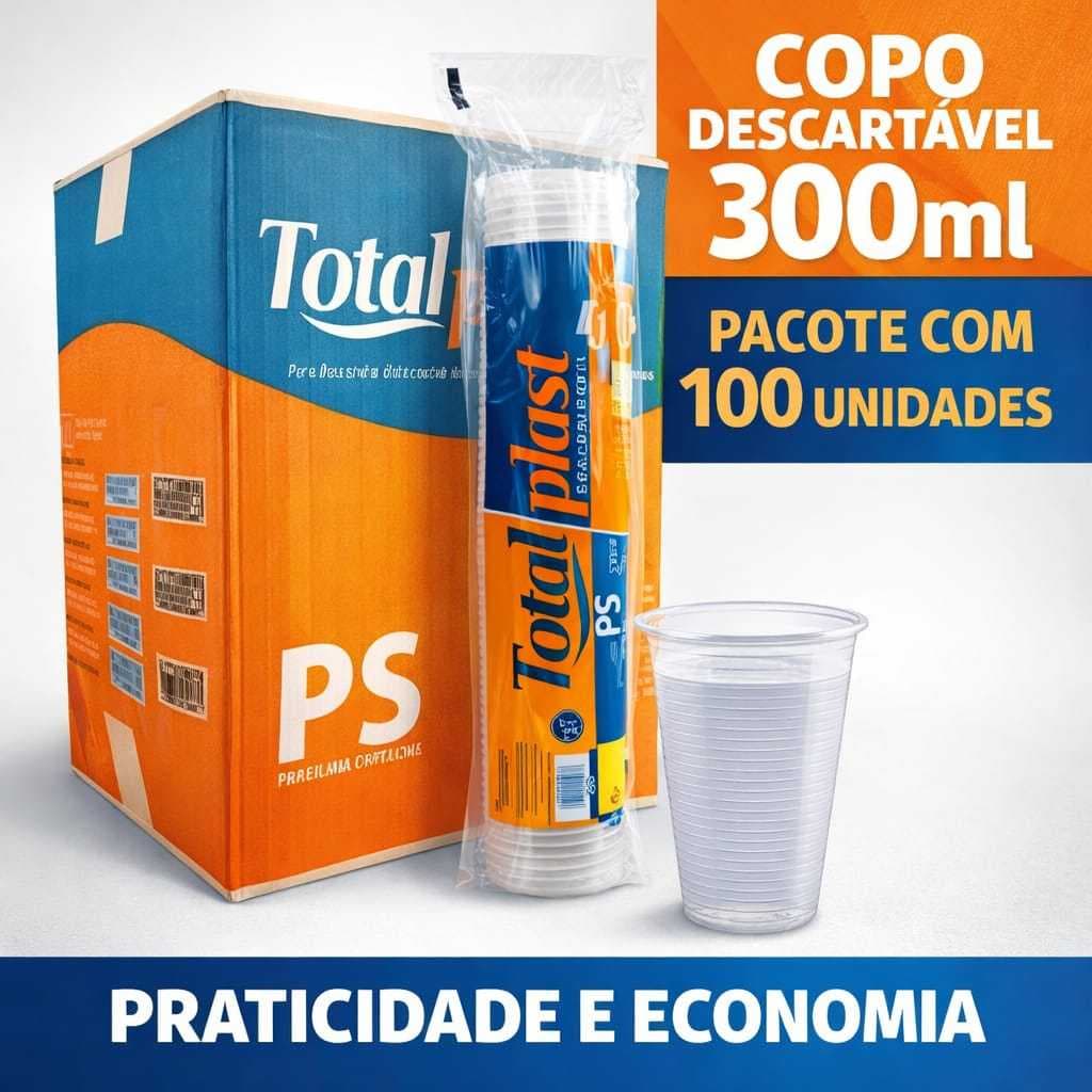 Copo Descartável Plástico 300ml Transparente Água Refrigerante ToatalPlast Festa Evento Aniversário
