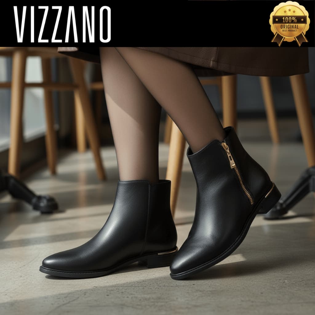 Bota Feminina Vizzano Ziper Bico Fino Cano Curto Salto Baixo Original 3077125
