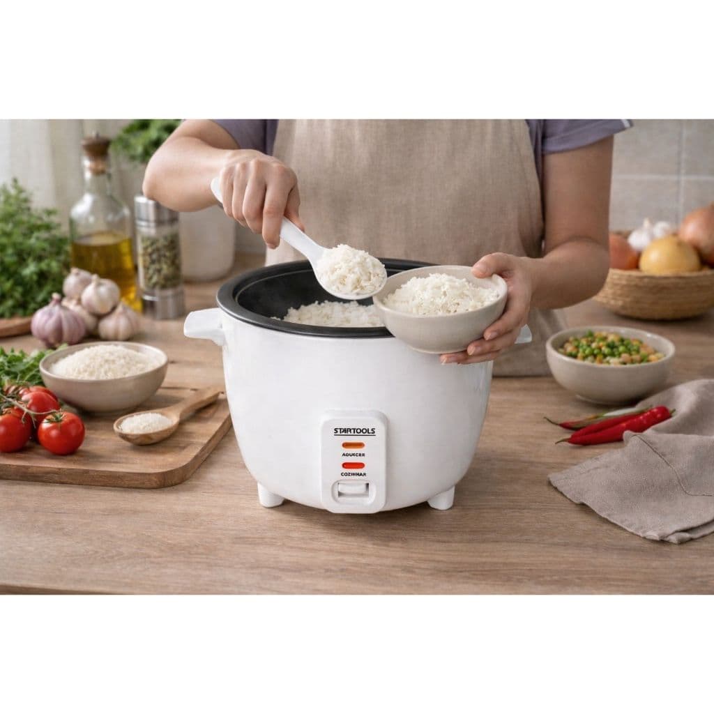 Panela Arroz Eletrica 1,3 Litros Cozimento Rapido Facil Uso Compacta Branca 127V ou 220V