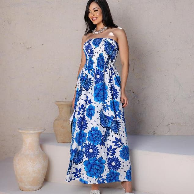 Vestido Longo Feminino Tomara que Caia Estampado Com  Lastex  Elegante Casual  Confortável e Estilosa