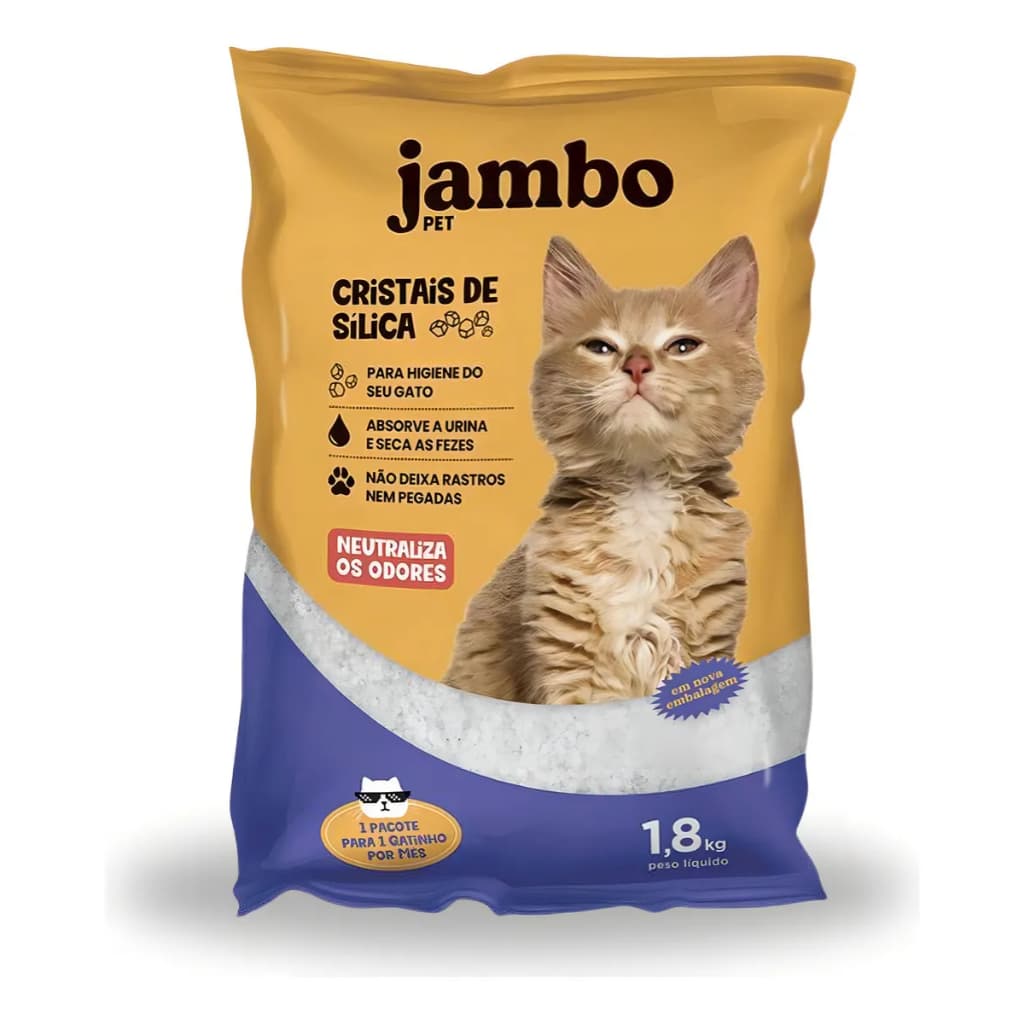 Areia Sílica Jambo 1,8kg Cristais Alta Absorção Anti Odor para Gatos Sem Cheiro