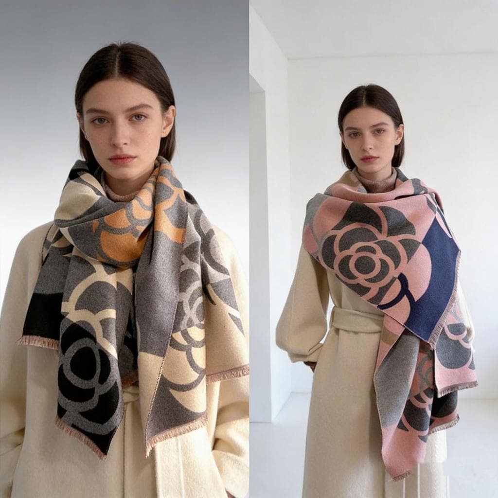 Cachecol Len莽o Feminino/Masculino Dupla Face Longa Estampado Floral  Inverno(CC06-305)..c