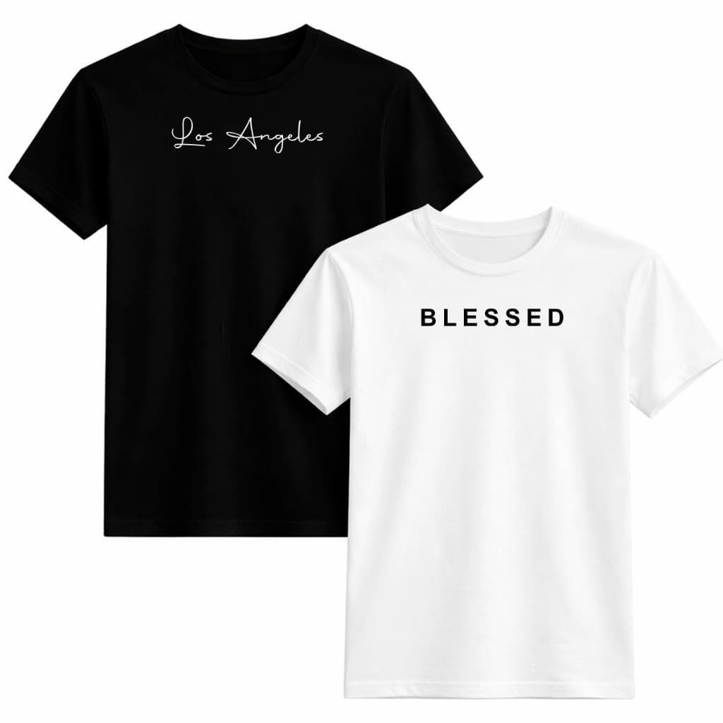 Kit 2 Camisetas Masculinas Los Angeles + Blessed 100% Algodão Casual Premium Estilo Urbano Dia a Dia