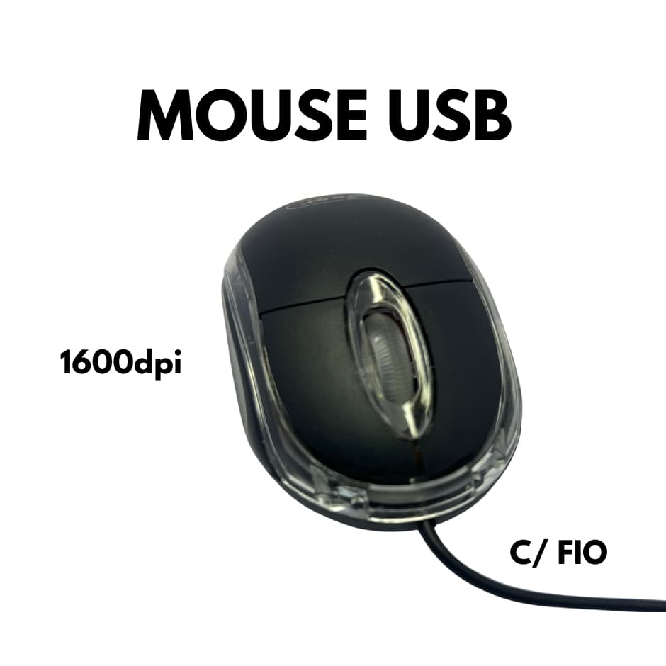 Mouse Óptico USB 2.0 de 1600 DPI - Design Ergonômico com Fio para PC e Notebook
