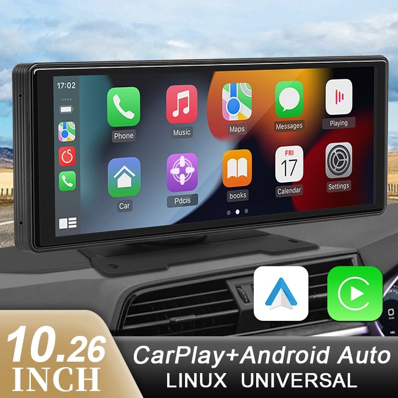 Multimídia Automotiva Universal Tela 7 e 10.26 Portátil CarPlay Android IOS Câmera de Ré
