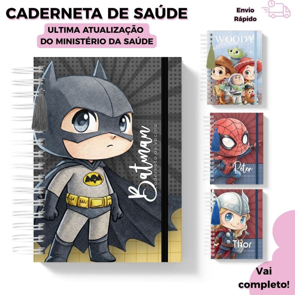 Caderneta de Vacinação Personalizada Bebê Menino Capa Dura Completa Atualizada SUS