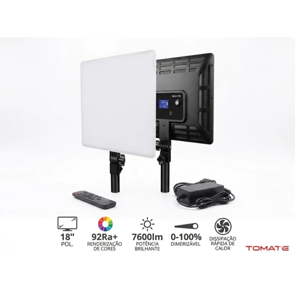 Painel LED 18 Pol 65W Bi-Color Controle Remoto Estúdio Foto Vídeo Tomate MLG-153