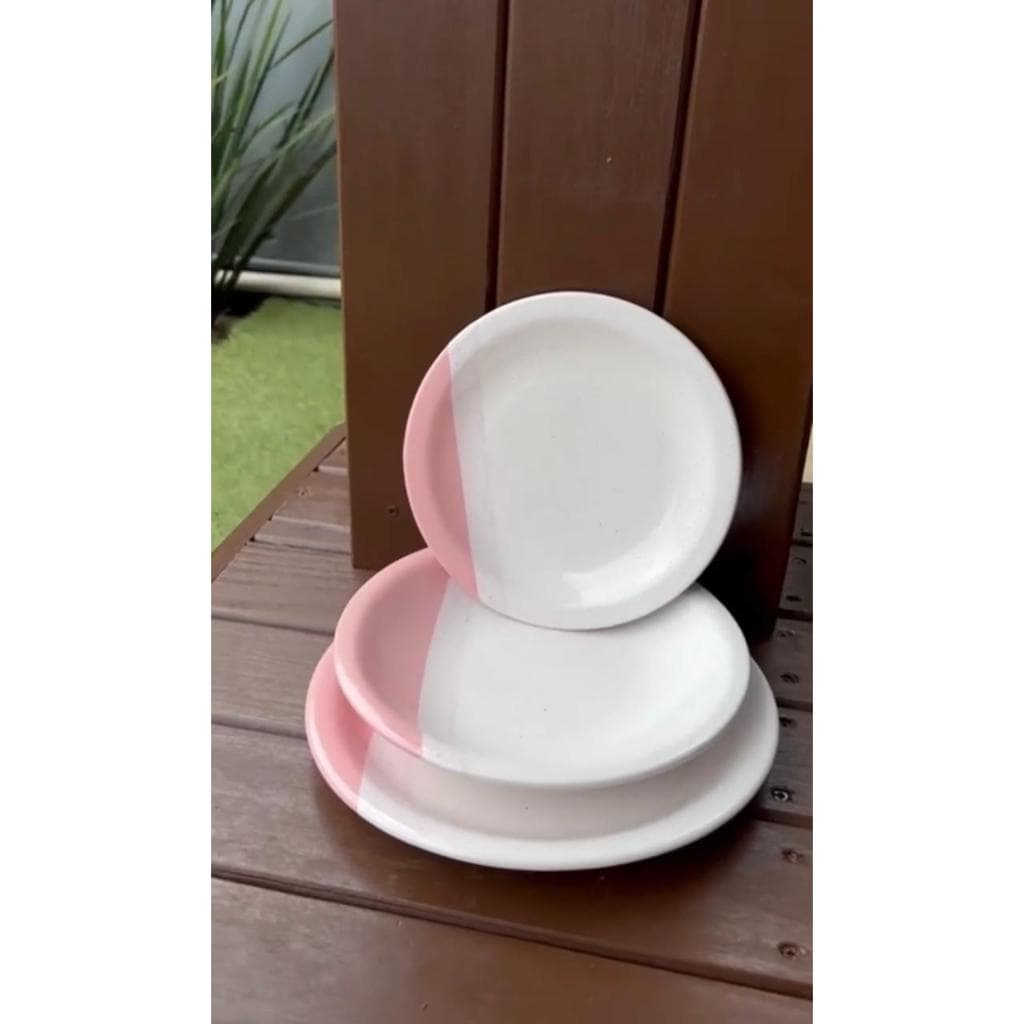 Jogo 6 Pratos De Refeição Raso 25cm Cerâmica Rose Courante.
